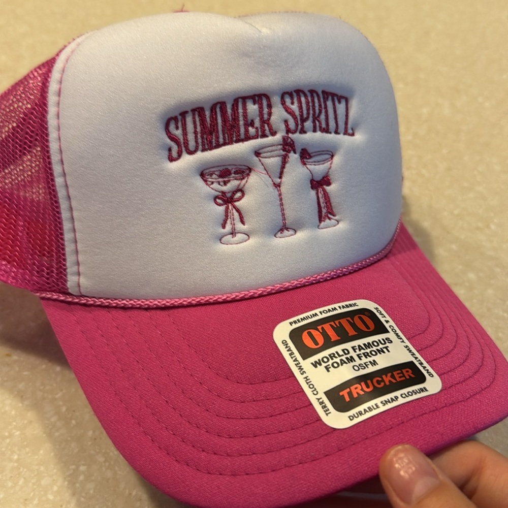 NWT Otto Embroidered Summer Spritz‎ Trucker Hat Pink and White